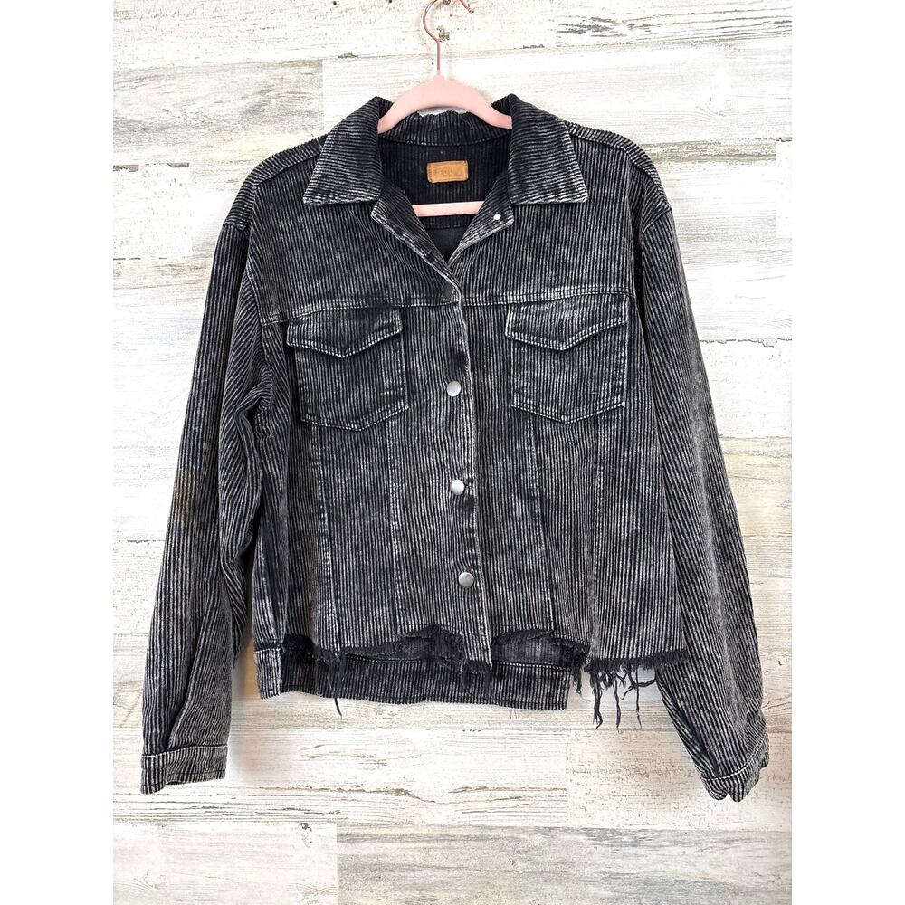 POL Womens 8 Gray Black Distressed Corduroy Cotton Jacket Boho Chic NEW